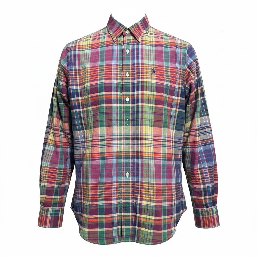 Polo Ralph Lauren Mens Small Madras Plaid Button Down Shirt Multicolor Cotton